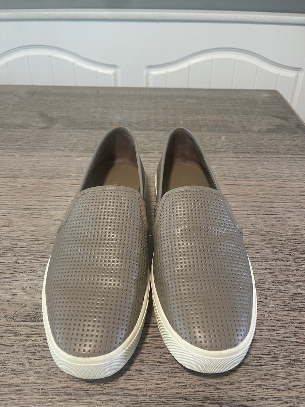 Vince Blair‎ Perforated leather slip on sneakers in taupe/gray Size US 8.5